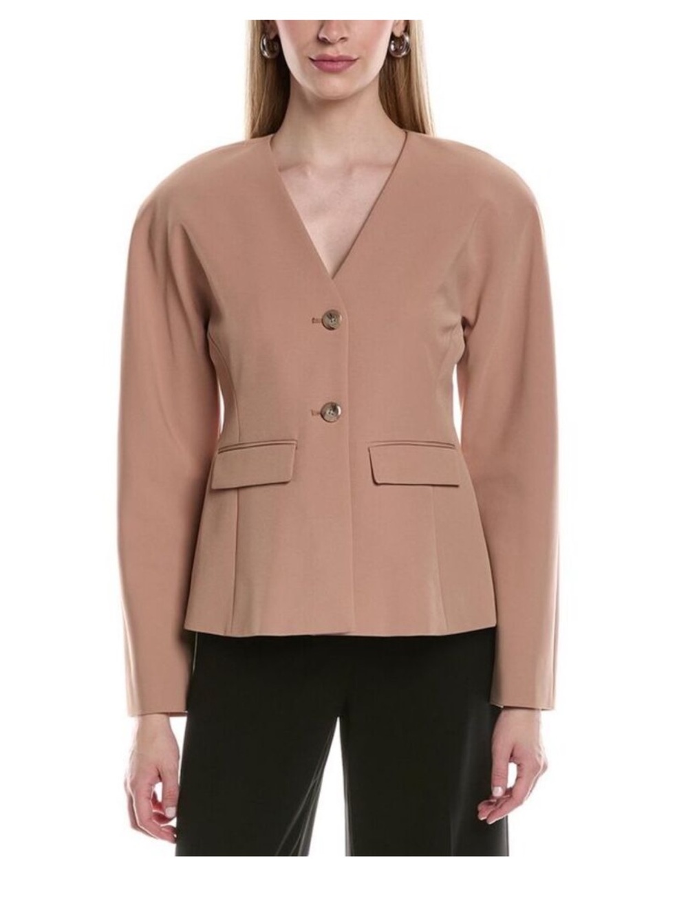 Kenneth Cole Women's Taupe V-Neck Button Jacket Pale Chestnut Size 10